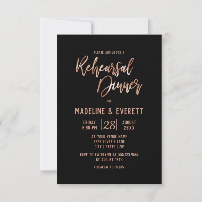 Invitation Dîner de répétition du Mariage rose de la typograp (Devant)