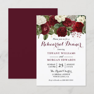 Invitation Dîner de répétition du Mariage rouge de Bourgogne