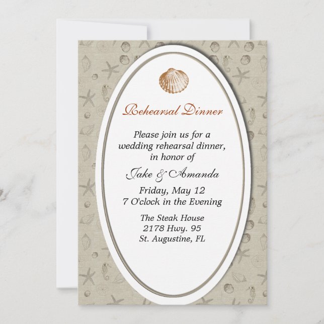 Invitation Dîner de répétition du Mariage Sea Shells Invitati (Devant)