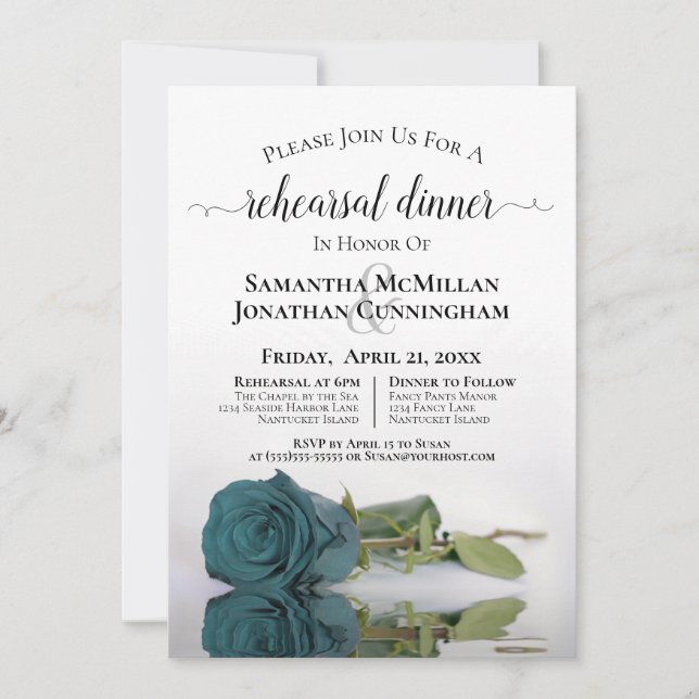 Invitation Dîner de répétition du Mariage Turquoise romantiqu (Devant)