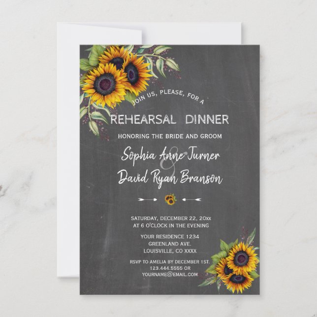 Invitation Dîner de répétition du tableau de bord des tournes (Devant)
