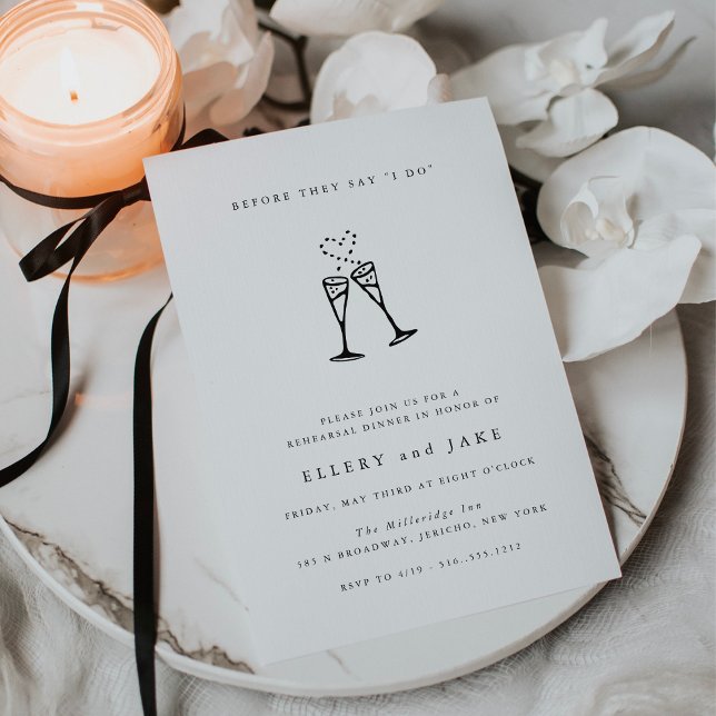 Invitation Dîner de répétition du toast de champagne (Minimalist champagne rehearsal dinner invitations)