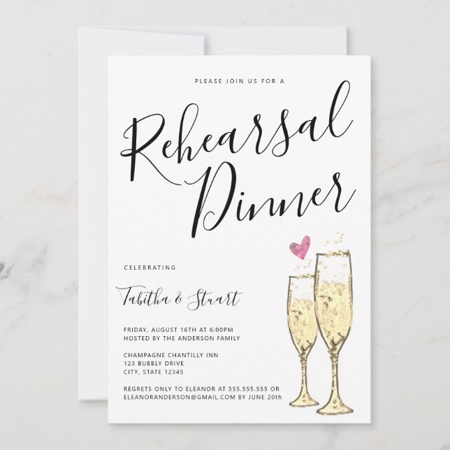 Invitation Dîner de répétition du toast de champagne (Devant)