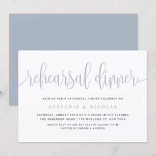 Invitation Dîner de répétition Dusty Blue Pretty Calligraphy