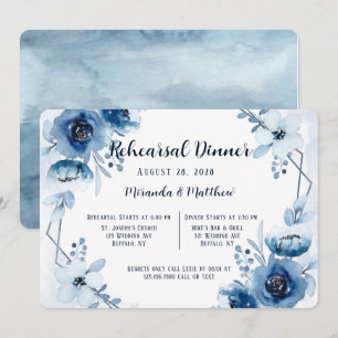 Invitation Dîner de répétition Dusty Et Navy Blue Peony