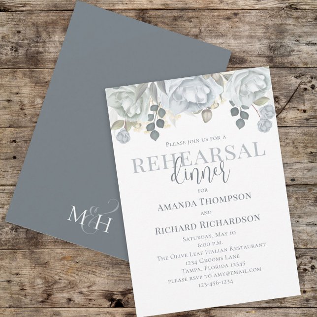 Invitation Dîner de répétition Dusty Rose Floral Rose d'aquar (Créateur téléchargé)