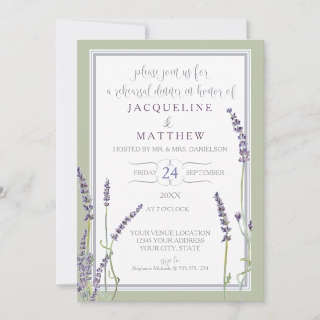 Invitation Dîner de répétition Écran floral Lavender (Devant)