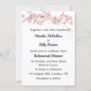 Invitation Dîner de répétition élégant aux fleurs de cerisier