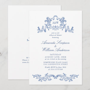 Invitation Dîner de répétition élégant baroque Dusty Blue Cla