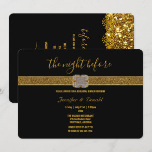 Invitation Dîner de répétition Elégant Black Gold Parties sci