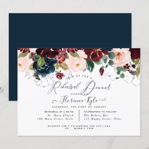 Invitation Dîner de répétition élégant Burgundy+Navy
