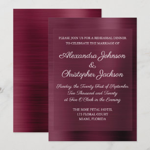 Invitation Dîner de répétition élégant en Bourgogne violette