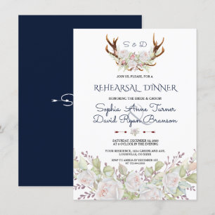 Invitation Dîner de répétition Elégant Fleurs Blanches