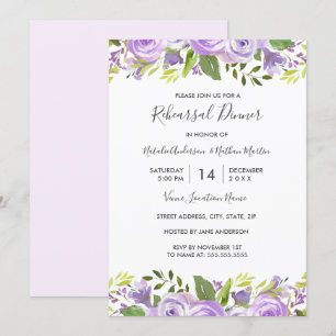 Invitation Dîner de répétition élégant floral pourpre aquarel