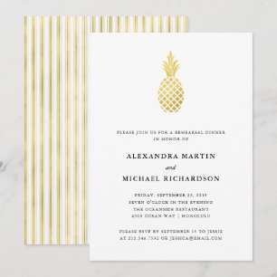 Invitation Dîner de répétition élégant Gold Pineappal