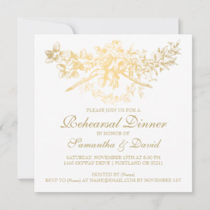 Invitation Dîner de répétition élégant Gold Vintage Floral