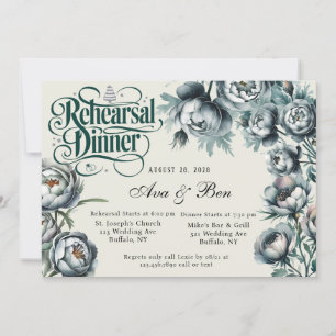 Invitation Dîner de répétition Elegant Green and Grey Bouquet