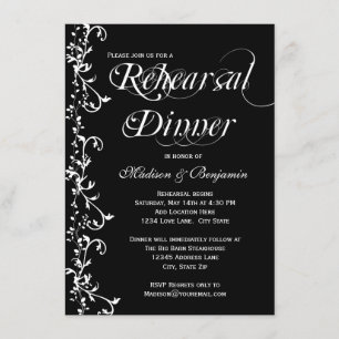 Invitation Dîner de répétition élégant noir et blanc