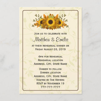 Invitation Dîner de répétition Élégant sur les tournesols Inv