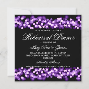 Invitation Dîner de répétition élégant violet glam Hollywood