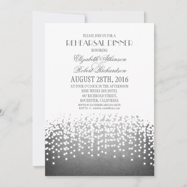 Invitation dîner de répétition élégante aux lumières de corde (Devant)