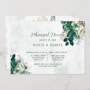 Invitation Dîner de répétition Emerald Green et Cream Florals