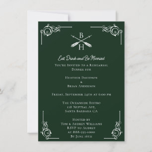 Invitation Dîner de répétition Emerald Green Monogrammes & Fl