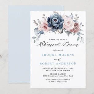 Invitation Dîner de répétition en ardoise rose Rose bleu bleu