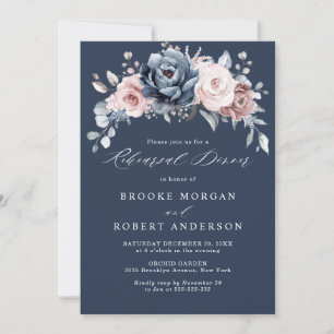 Invitation Dîner de répétition en ardoise rose Rose bleu bleu