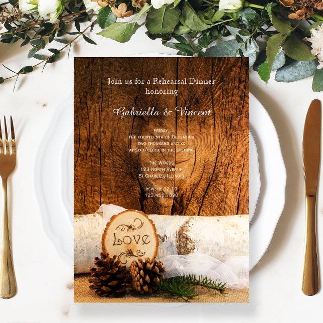 Invitation Dîner de répétition en bois de grange rustique (Créateur téléchargé)