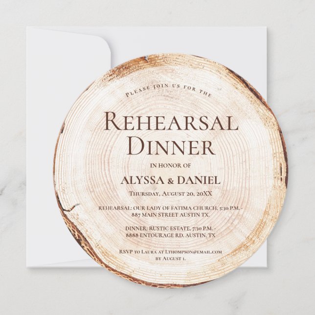 Invitation Dîner de répétition en bois rustique Mariage uniqu (Devant)