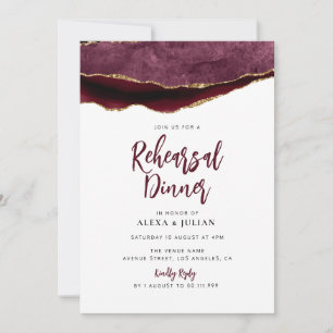 Invitation dîner de répétition en bordeaux et en or
