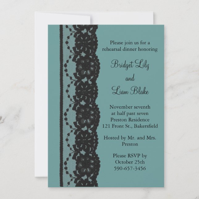 Invitation Dîner de répétition en dentelle turquoise (Devant)