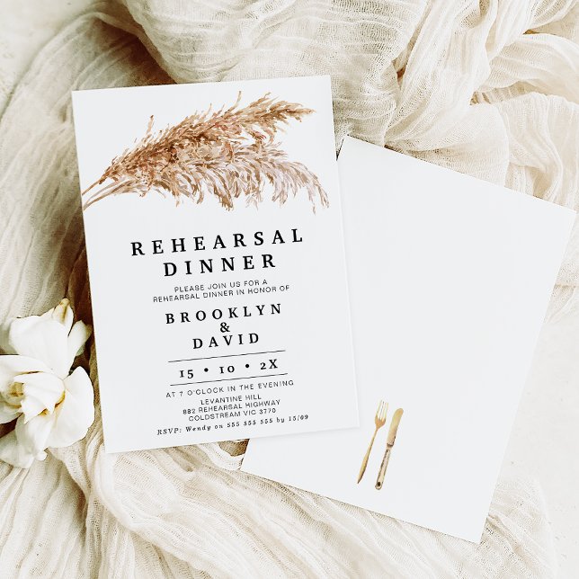 Invitation Dîner de répétition en herbe Rustique moderne Boho (Rustic Pampas Grass Rehearsal Dinner Invitation, Minimalist Pampas Rehearsal Dinner Template)