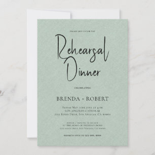Invitation Dîner de répétition en lin vert simple et blanc