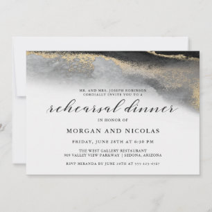 Invitation Dîner de répétition en marbre noir et or élégant