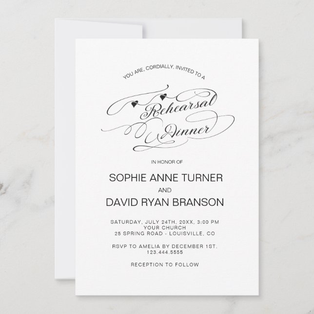Invitation Dîner de répétition en noir et blanc (Devant)