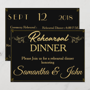 Invitation Dîner de répétition en or noir vintage Classy Invi