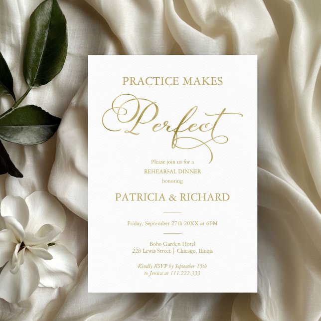 Invitation Dîner de répétition en papier d'or Practice Makes  (Créateur téléchargé)