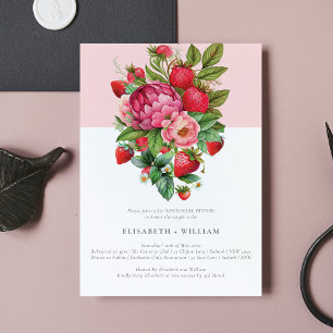 Invitation Dîner de répétition estivale fraises et pivoines