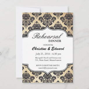 Invitation Dîner de répétition Étiquette Vinvtage Damask Mari