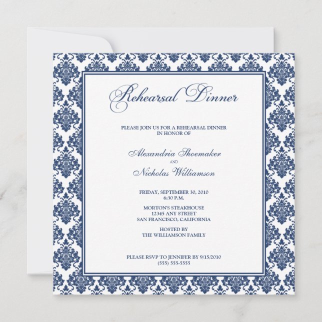 Invitation Dîner de répétition étonnant pour Damask Invitatio (Devant)
