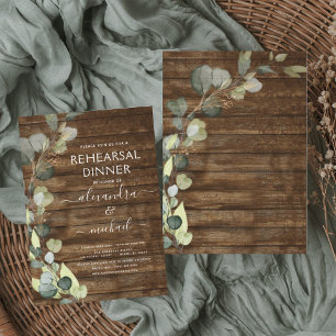 Invitation Dîner de répétition Eucalyptus Verdure Bois rustiq