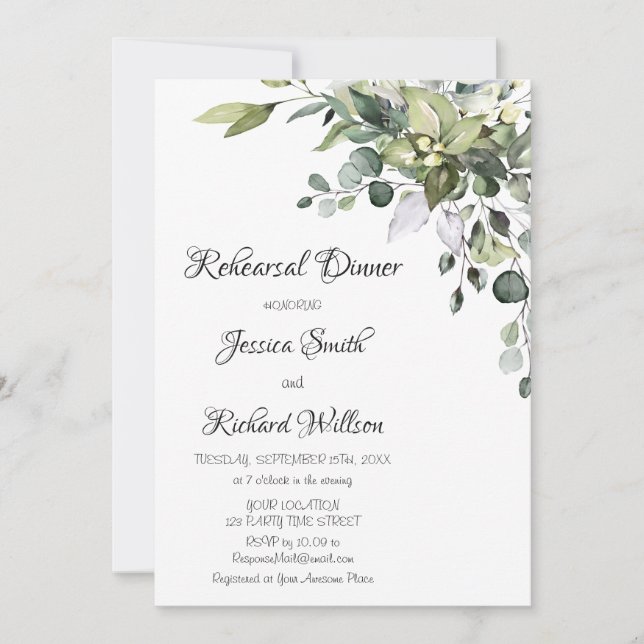Invitation Dîner de répétition Eucalyptus Watercolor Invitati (Devant)