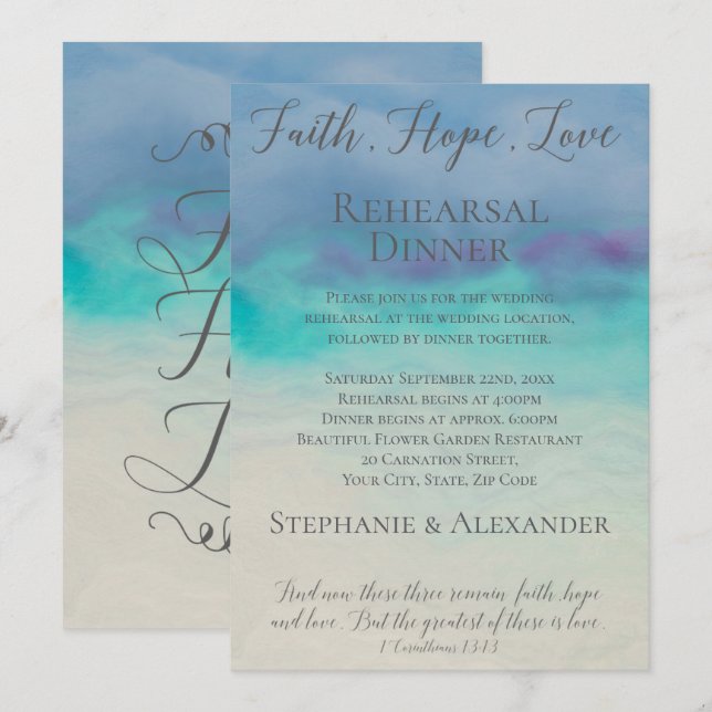 Invitation Dîner de répétition Faith Hope Love (Devant / Derrière)