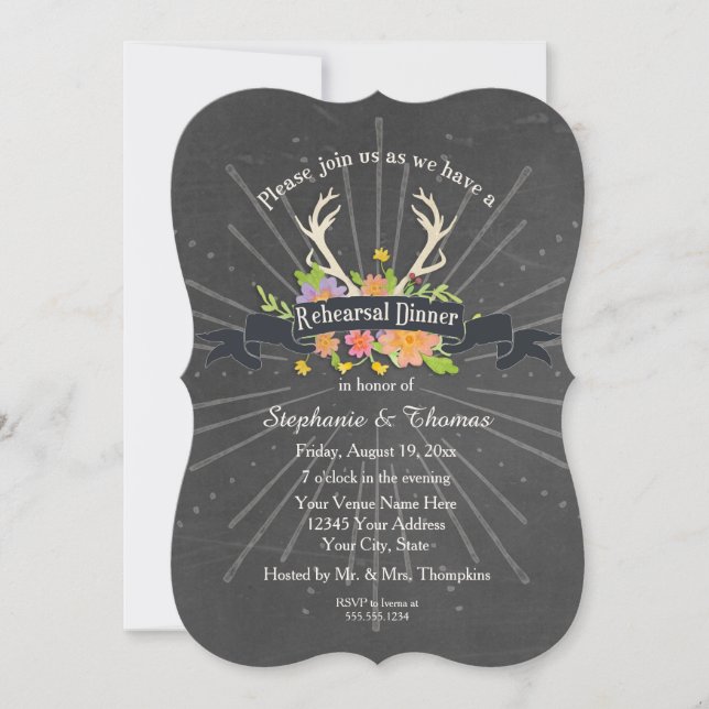 Invitation Dîner de répétition fête Antler Fleur sauvage Star (Devant)