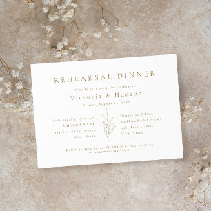 Invitation Dîner de répétition feuille botanique simple en or