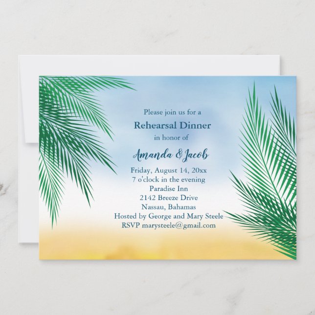 Invitation Dîner de répétition Feuille de la paume d'aquarell (Devant)