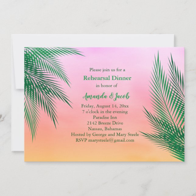 Invitation Dîner de répétition Feuille de l'aquarelle du couc (Devant)
