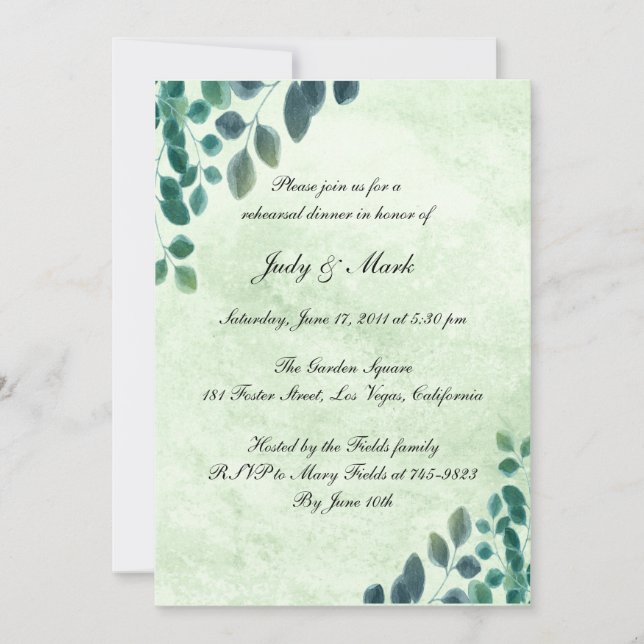 Invitation Dîner de répétition Feuille de l'Eucalyptus aquare (Devant)